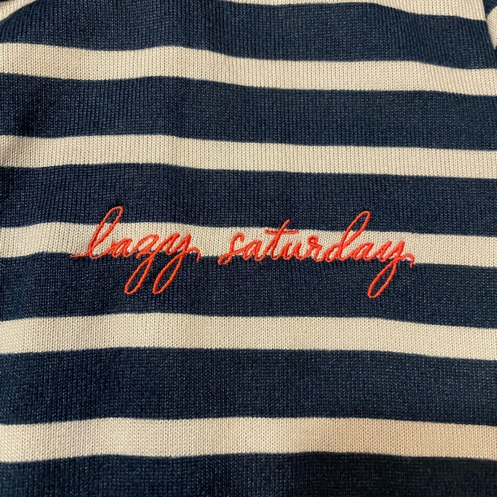 Kate Spade “Lazy Saturday” soft cozy Blue and White Striped Long Sleeve Tee XL - Picture 3 of 5